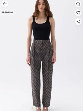 High-Rise Plaid Straight Trousers in Black Multi-Check